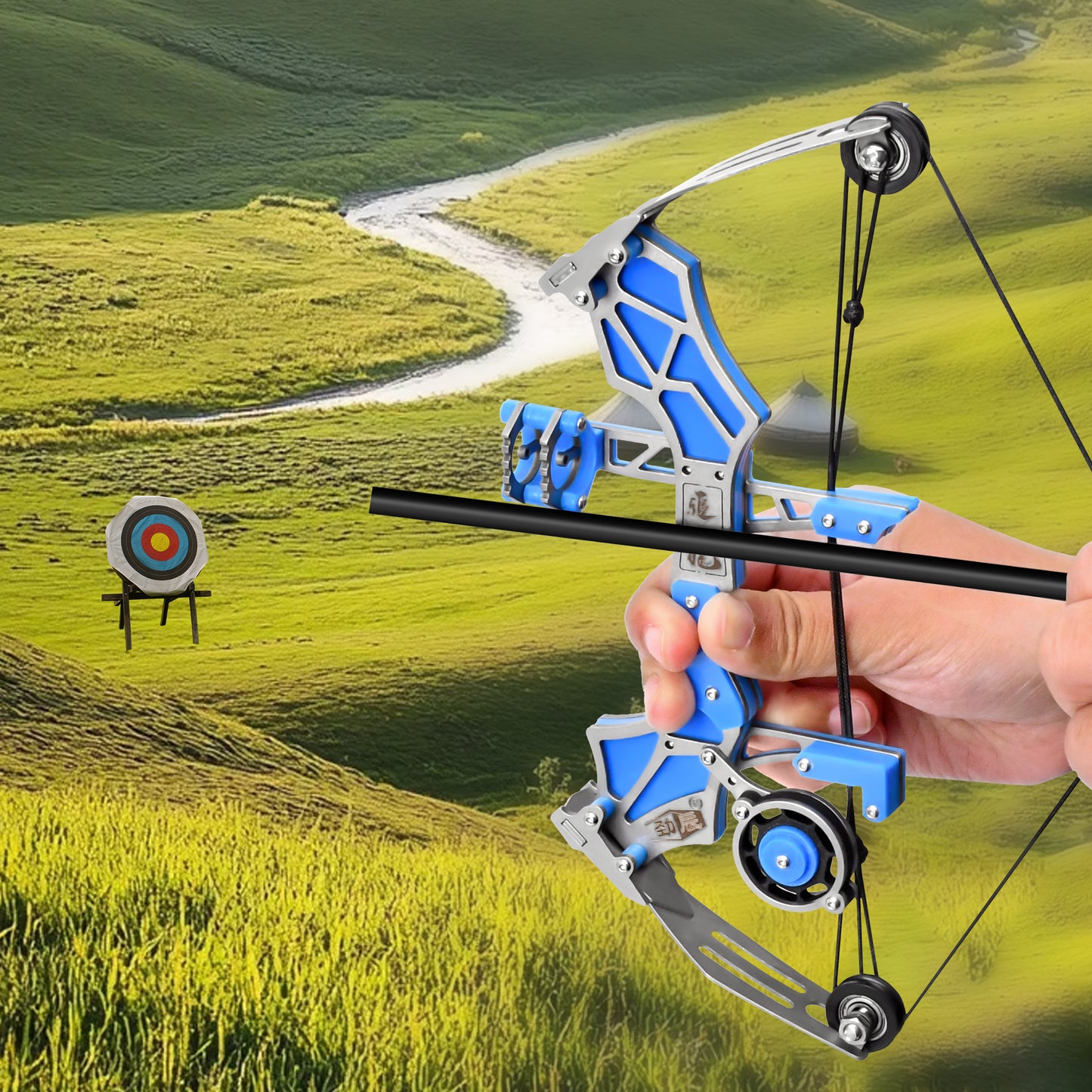 Indoor/backyard target training session with Dragon Hunt mini compound bow – teen skill game