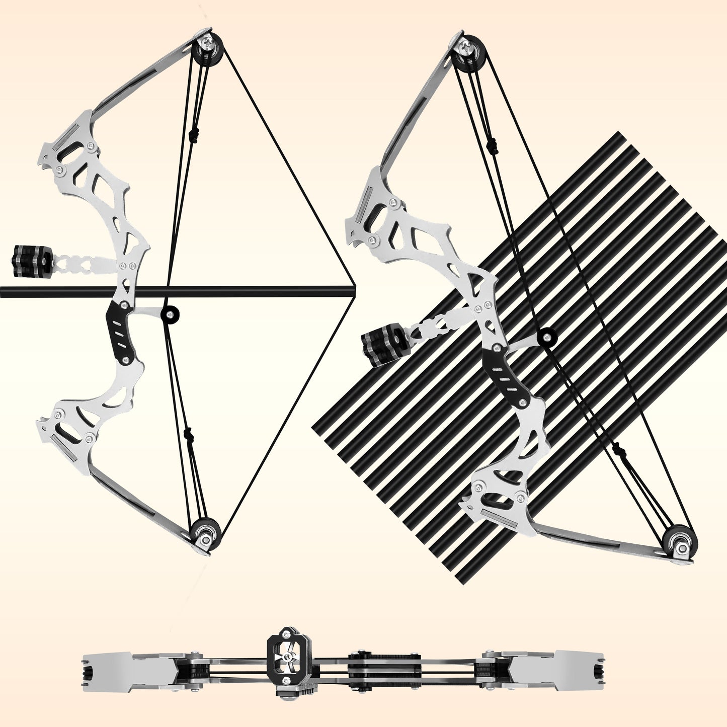 Side profile of Ivory Veil metal mini bow showing pulley system and precision mechanics