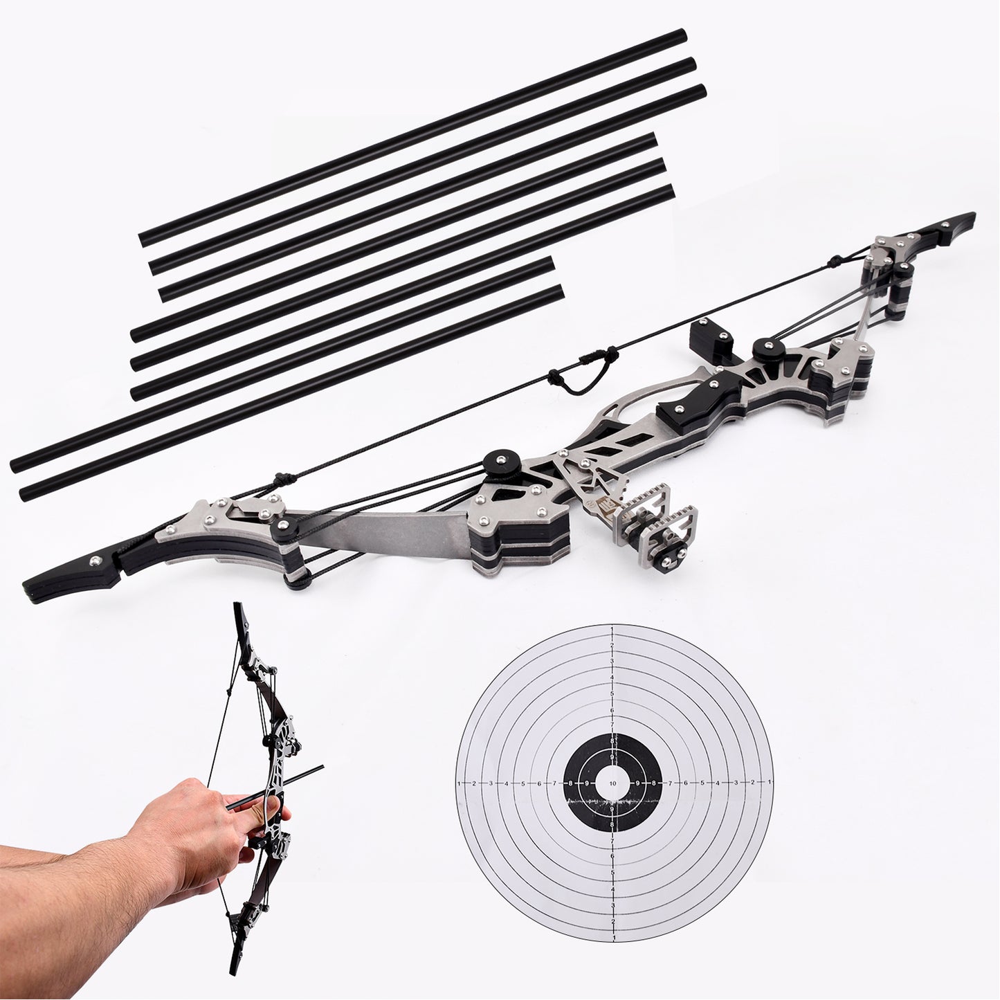 Mini Falcon mini compound bow training set front view – metal skill archery toy for teens