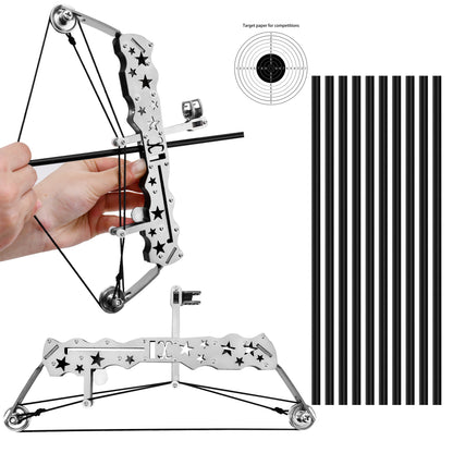 Side profile of Grand Majoris aluminum mini recurve bow showing foldable design and high-tension string system