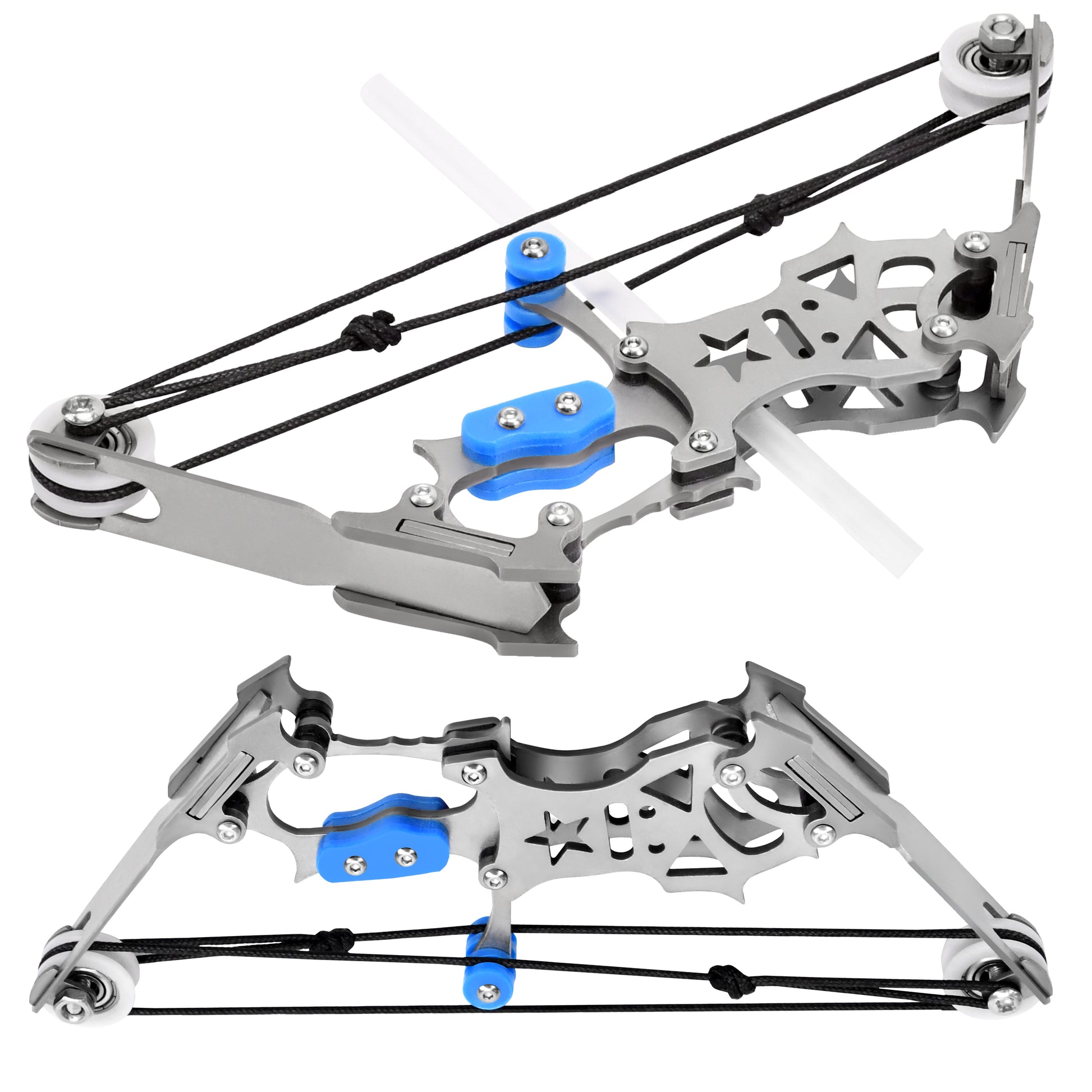 Daybreak Star metal mini bow side profile showing pulley system for accuracy