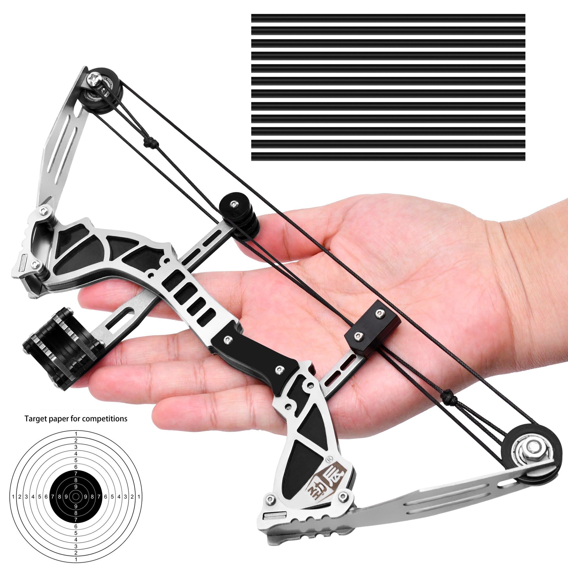 Armor Piercer mini compound bow front view – metal skill training set for teens