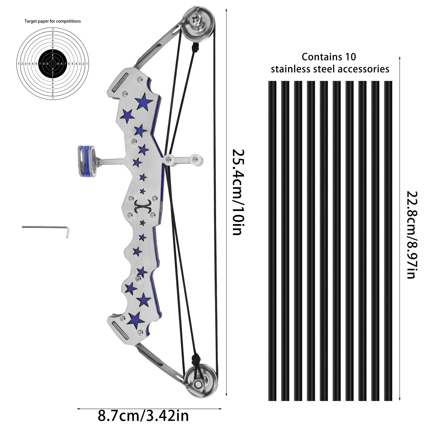 Training arrows and accessory set included with Majoris mini recurve bow – safe tip option for teen practice