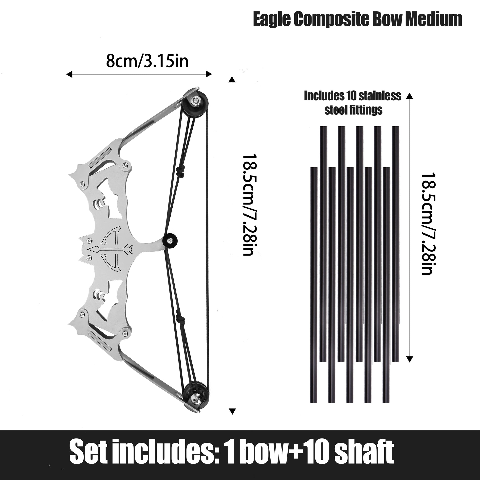 Cyzarize Eagle full set layout with bow, arrows, stand and target paper – hobby archery set
